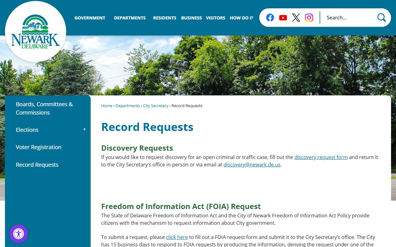 Newark record requests page for warrant records and FOIA