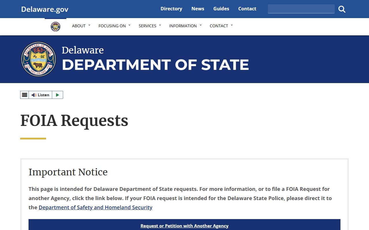 Delaware Department of State FOIA for warrant records