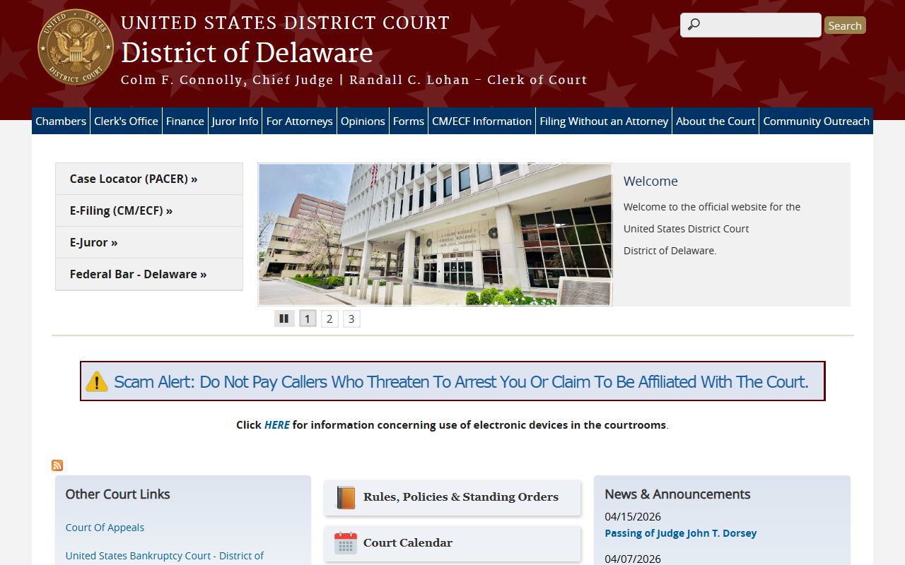 U.S. District Court for Delaware federal warrant records resource